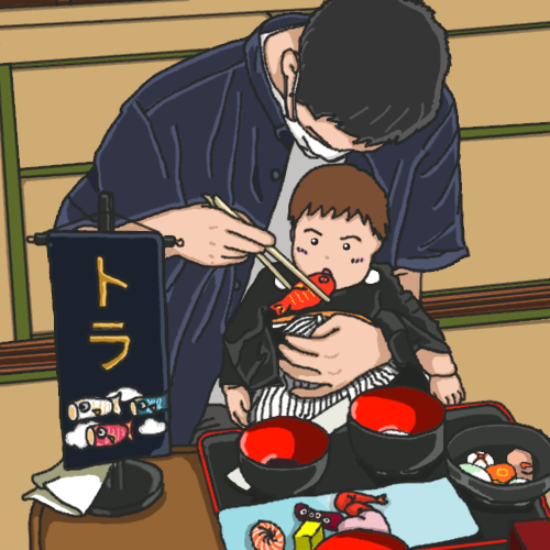 お食い初めしている赤ちゃん